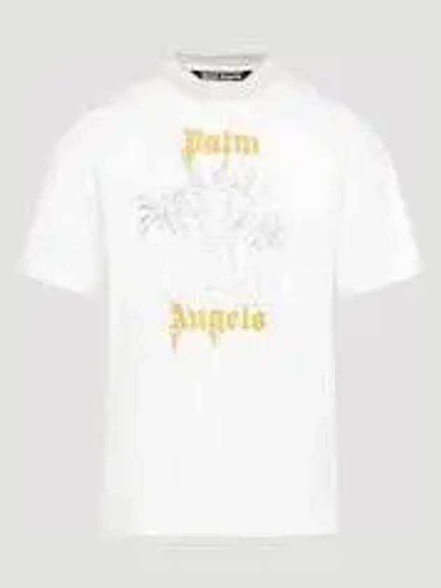 Logo Print Cotton Short Sleeve T-Shirt White - PALM ANGELS - BALAAN 2