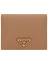 Gold Triangle Logo Saffiano Half Wallet Caramel - PRADA - BALAAN 3