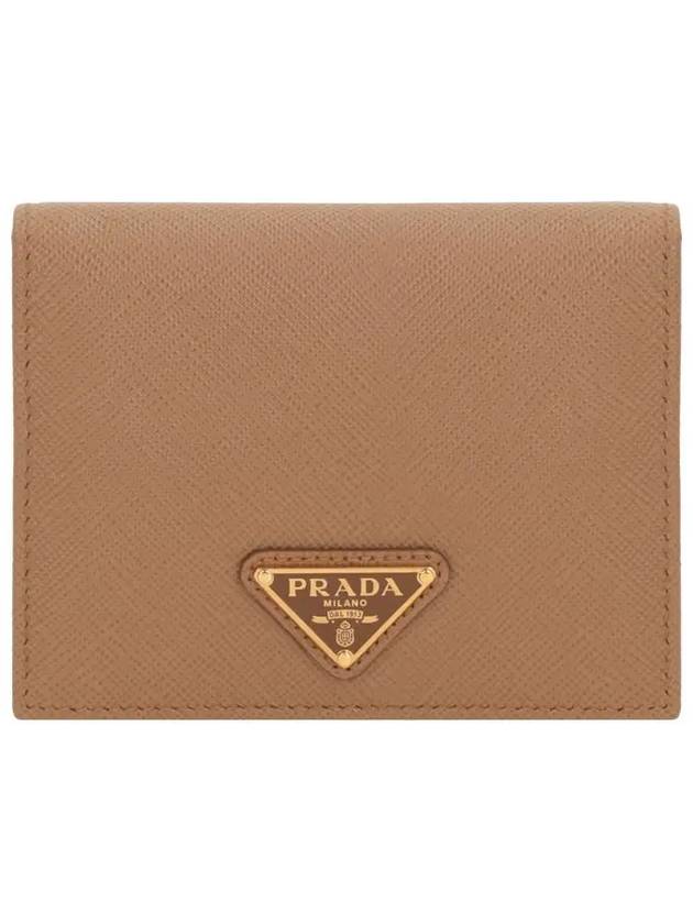 Gold Triangle Logo Saffiano Half Wallet Caramel - PRADA - BALAAN 3