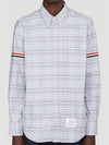 Men's Oxford Check Cotton Long Sleeve Shirt Medium Grey - THOM BROWNE - BALAAN 2