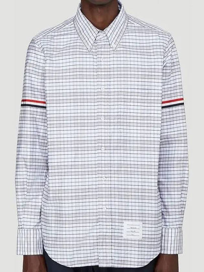 Men's Oxford Check Cotton Long Sleeve Shirt Medium Grey - THOM BROWNE - BALAAN 2