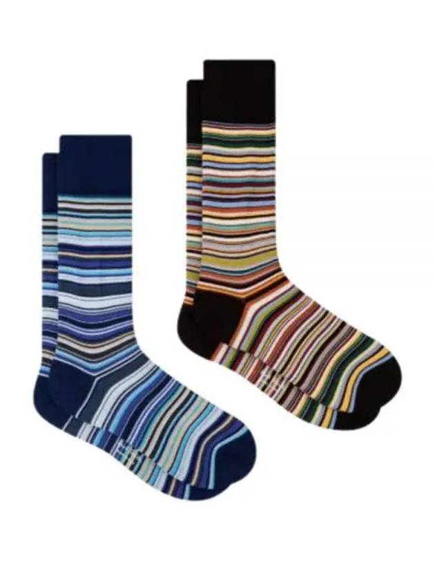 Signature Striped Socks 2-Pack Set Navy Black - PAUL SMITH - BALAAN 2