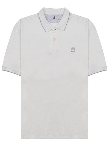 Embroidered Logo Cotton Short Sleeve Polo Shirt Grey - BRUNELLO CUCINELLI - BALAAN 1