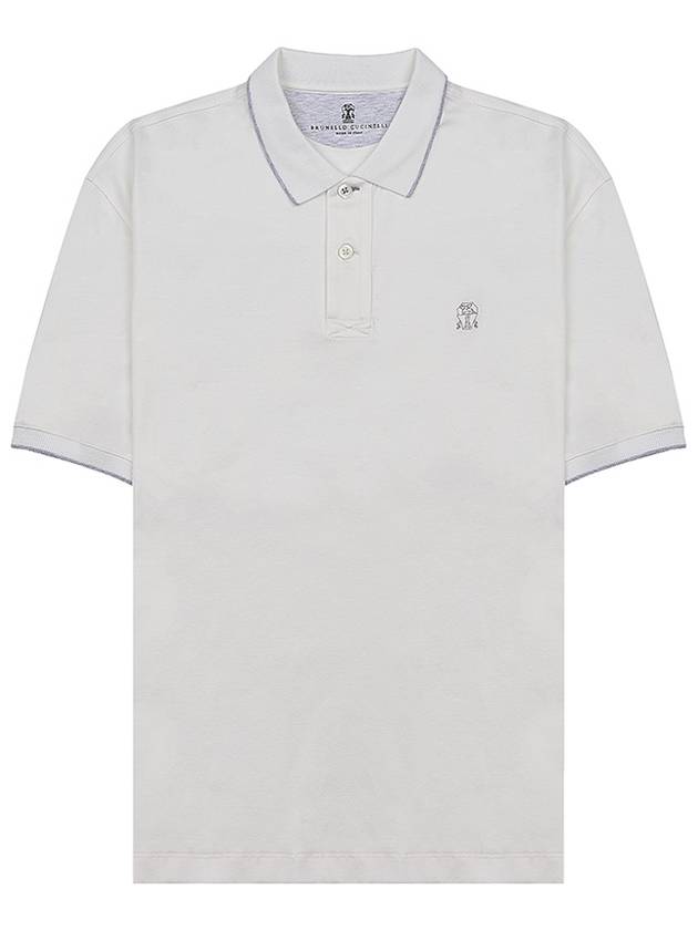 Embroidered Logo Cotton Short Sleeve Polo Shirt Grey - BRUNELLO CUCINELLI - BALAAN 1