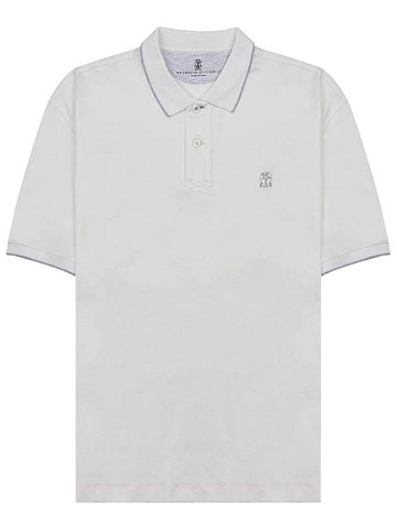 Embroidered Logo Cotton Short Sleeve Polo Shirt Grey - BRUNELLO CUCINELLI - BALAAN 1