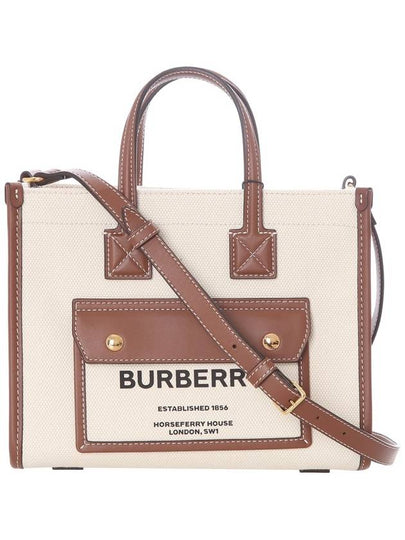 Mini Two-Tone Canvas and Leather Freya Tote Bag Natural Tan - BURBERRY - BALAAN 2