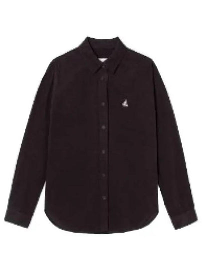 Embroidered Logo Corduroy Velvet Long Sleeve Shirt Dark Coffee - AMI - BALAAN 2