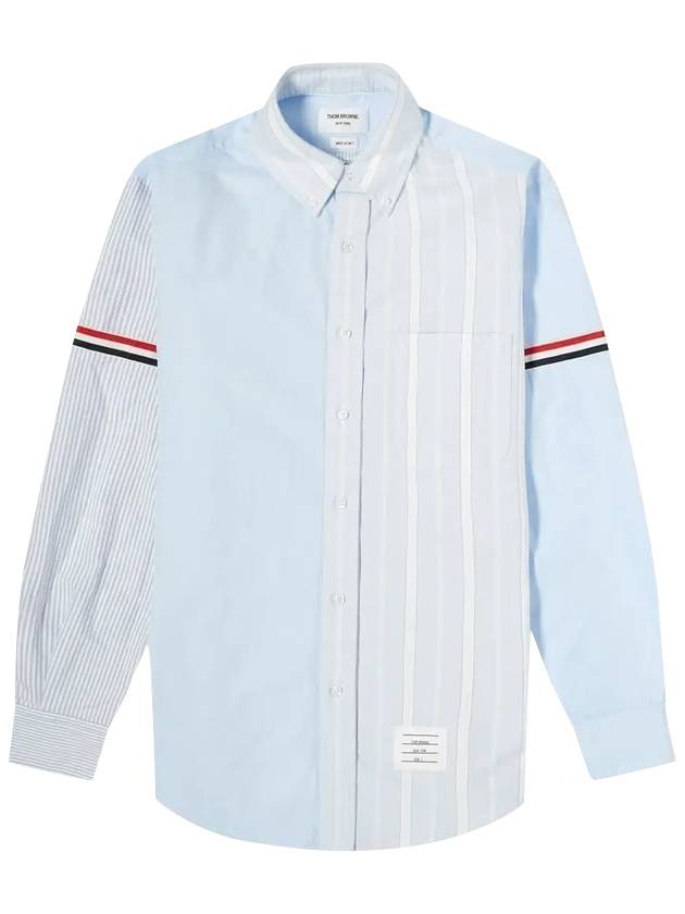 Men's Poplin Grosgrain Armband Striped Long Sleeve Shirt Blue - THOM BROWNE - BALAAN.