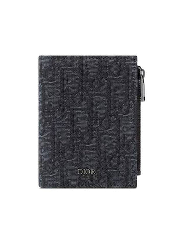 Compact Vertical Oblique Jacquard Canvas Card Wallet Black - DIOR - BALAAN 1