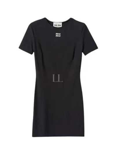 Logo Stretch Jersey Short Dress Black - MIU MIU - BALAAN 2