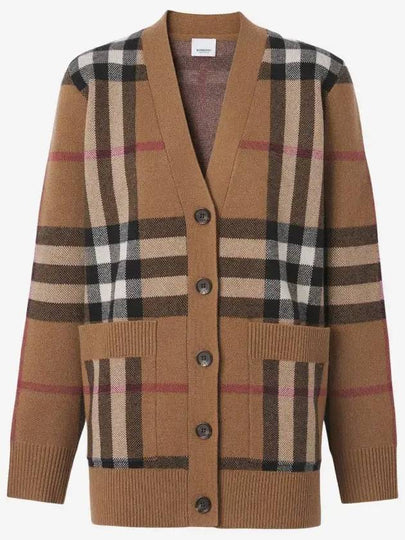 Check Wool Cashmere Cardigan Brown - BURBERRY - BALAAN 2