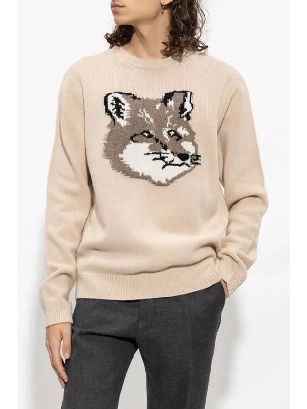 Men's Big Fox Head Classic Pullover Knit Top Beige - MAISON KITSUNE - BALAAN 4