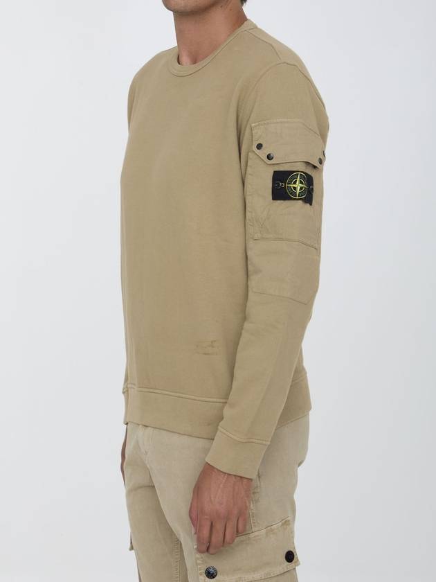 Brushed Organic Cotton Fleece Sweatshirt Beige - STONE ISLAND - BALAAN 3