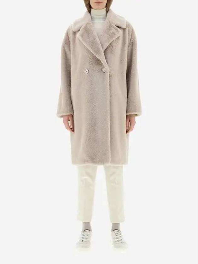 double-breasted shearling coat white - HERNO - BALAAN 6