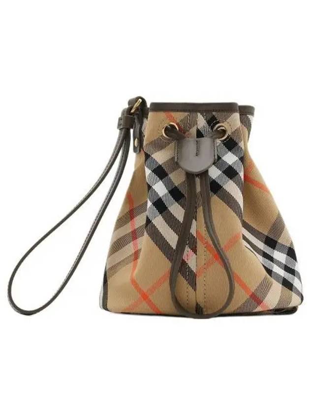 Check Drawstring Bucket Bag Sand - BURBERRY - BALAAN 2