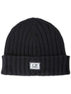 Extra Fine Merino Wool Logo Beanie Navy - CP COMPANY - BALAAN 1