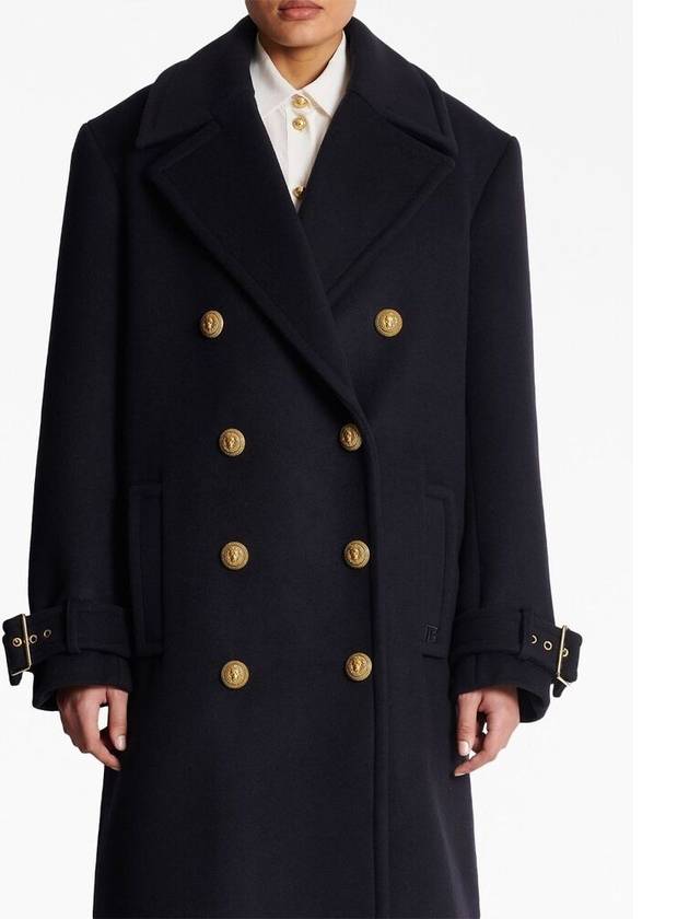 Breasted Oversized Fit Double Coat Blue - BALMAIN - BALAAN 4