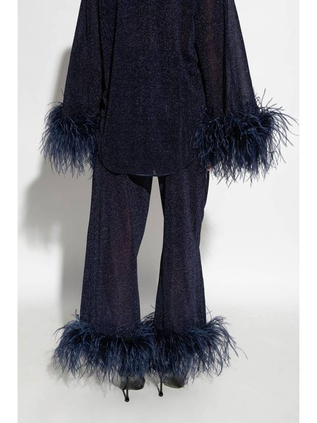 Oseree Trousers With Ostrich Feathers, Women's, Navy Blue - OSEREE - BALAAN 4