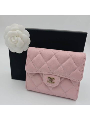 Classic snap flap bi fold wallet light pink AP0231 - CHANEL - BALAAN 1