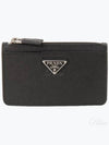 Triangle Logo Saffiano Leather Card Wallet Black - PRADA - BALAAN 2