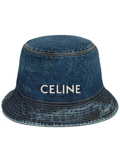 Embroidered Logo denim bucket hat navy - CELINE - BALAAN 2