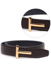 T Logo Reversible Leather Belt Chocolate - TOM FORD - BALAAN 3