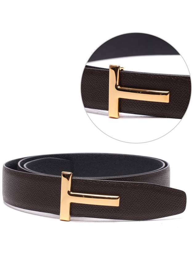 T Logo Reversible Leather Belt Chocolate - TOM FORD - BALAAN 3