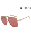 Eyewear Chain Strap Double Bridge Sunglasses Gold Orange - GUCCI - BALAAN.