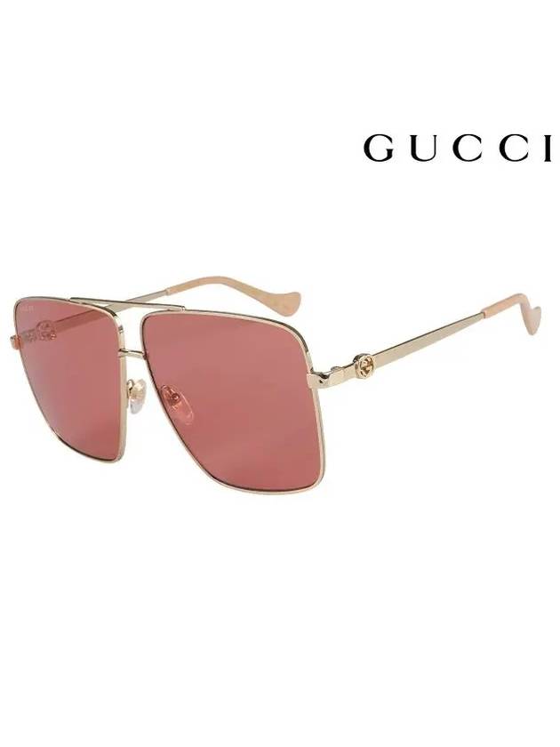 Eyewear Chain Strap Double Bridge Sunglasses Gold Orange - GUCCI - BALAAN.