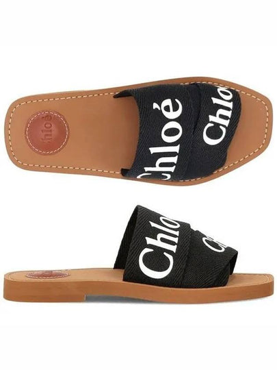 Woody Logo Flat Mule Slippers Black - CHLOE - BALAAN 2