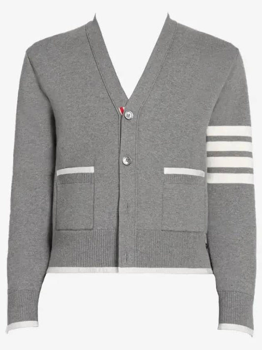 V-Neck Diagonal Armband Cardigan Grey - THOM BROWNE - BALAAN 2