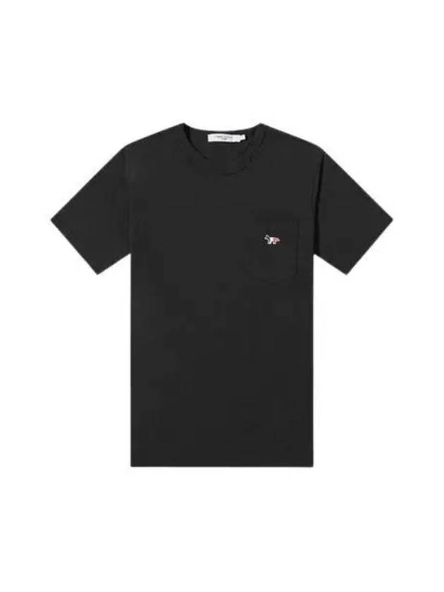 Tricolor Fox Patch Classic Pocket Short Sleeve T-Shirt Black - MAISON KITSUNE - BALAAN 2