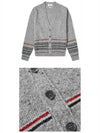 Seasonal Jacquard Striped V-neck Cardigan Light Grey - THOM BROWNE - BALAAN 5