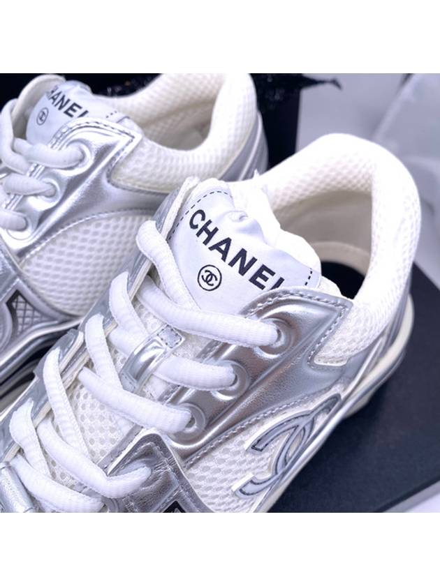 Fabric Laminated Low Top Sneakers Silver - CHANEL - BALAAN 5