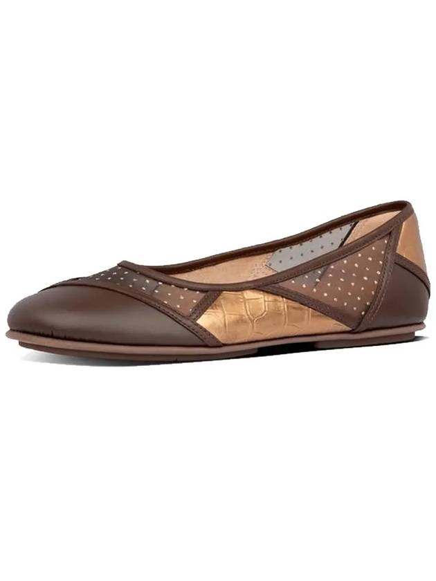 Allegro Art Deco Ballerina Chocolate Brown Mix Patchwork Women's Flat Shoes - FITFLOP - BALAAN 1