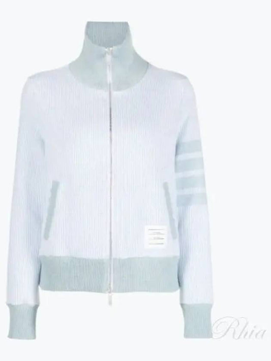 Women's 4-Bar Funnel-Neck Zip-Up Jacket Blue - THOM BROWNE - BALAAN 2