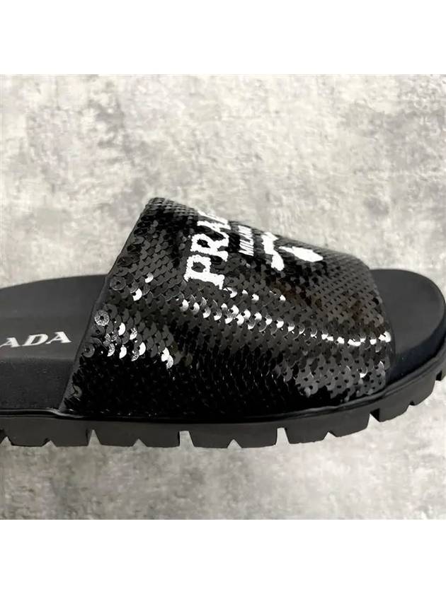 Logo Sequin Rubber Sole Slippers Black - PRADA - BALAAN 8