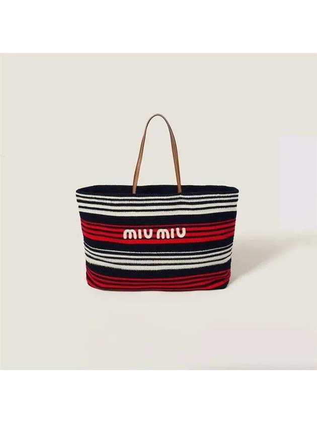 Logo Patch Stripe Fabric Tote Bag - MIU MIU - BALAAN 2