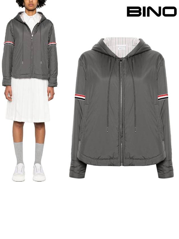 Ultra Light Nylon Tech Down Fill Armband Shirt Hem Hooded Jacket Grey - THOM BROWNE - BALAAN 2