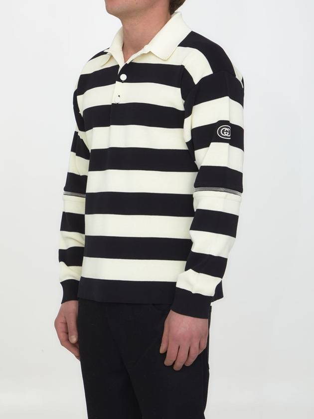 Men's Striped Cotton Polo Shirt Ivory Black - GUCCI - BALAAN 6