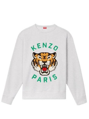 Lucky Tiger Embroidery Cotton Sweatshirt Pale Grey - KENZO - BALAAN 1