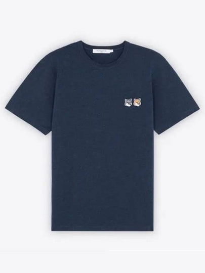 Double Fox Head Patch Classic T-Shirt Navy Melange - MAISON KITSUNE - BALAAN 2