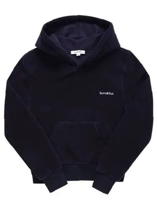 Serif Embroidered Logo Hoodie Navy - SPORTY & RICH - BALAAN 2