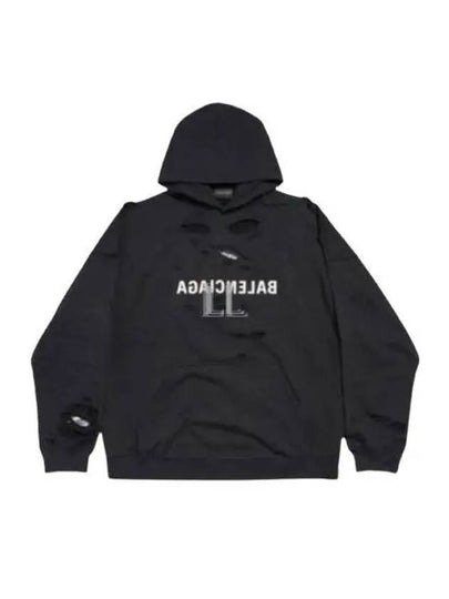 Mirror Distressed Cotton Hoodie Black - BALENCIAGA - BALAAN 2