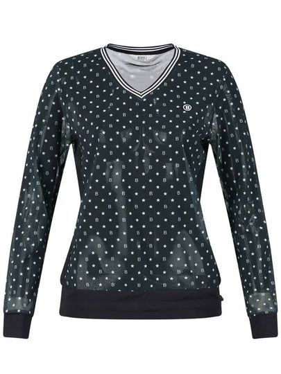 Women s V neck Star Pattern Mesh Long Sleeve Golf Shirt BMU4M614W - LUX GOLF - BALAAN 2