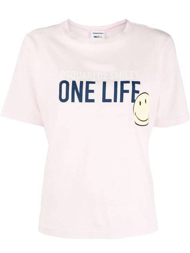 Women's Smiley Short Sleeve T-Shirt Pink - DSQUARED2 - BALAAN 1