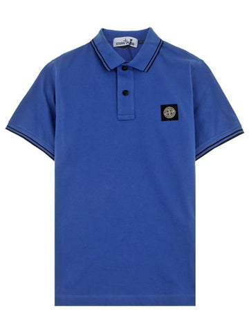 Men's Two Line Logo Patch PK Shirt Blue Black - STONE ISLAND - BALAAN.