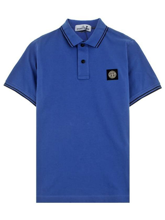 Men's Two Line Wappen Patch Cotton Short Sleeve Polo Shirt Blue Black - STONE ISLAND - BALAAN 1