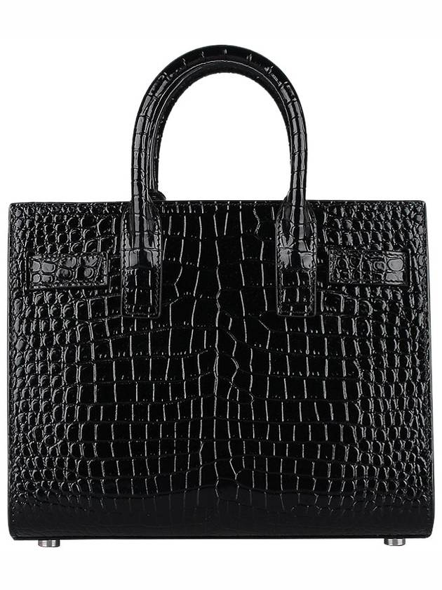 Sac De Jour Nano in Embossed Crocodile Shiny Leather Tote Bag Black - SAINT LAURENT - BALAAN 6