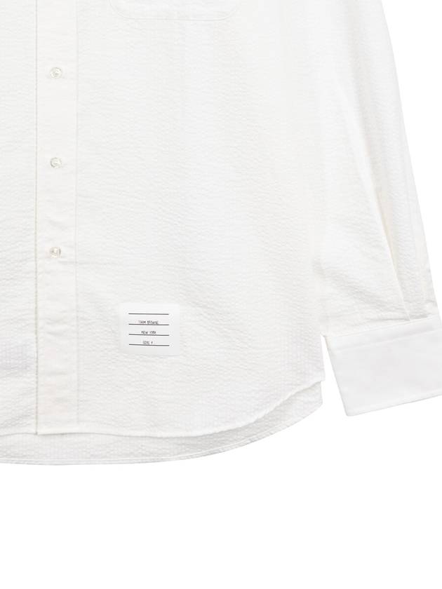 Armband Detail Seersucker Long Sleeve Shirt White - THOM BROWNE - BALAAN 5